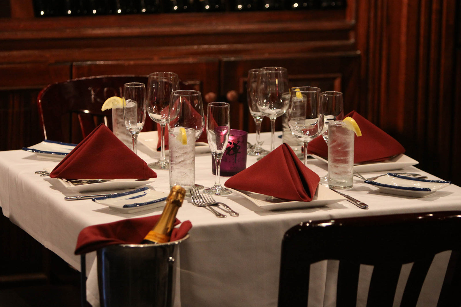 white table cloth setting in Kobe Steakhouse's private lounge